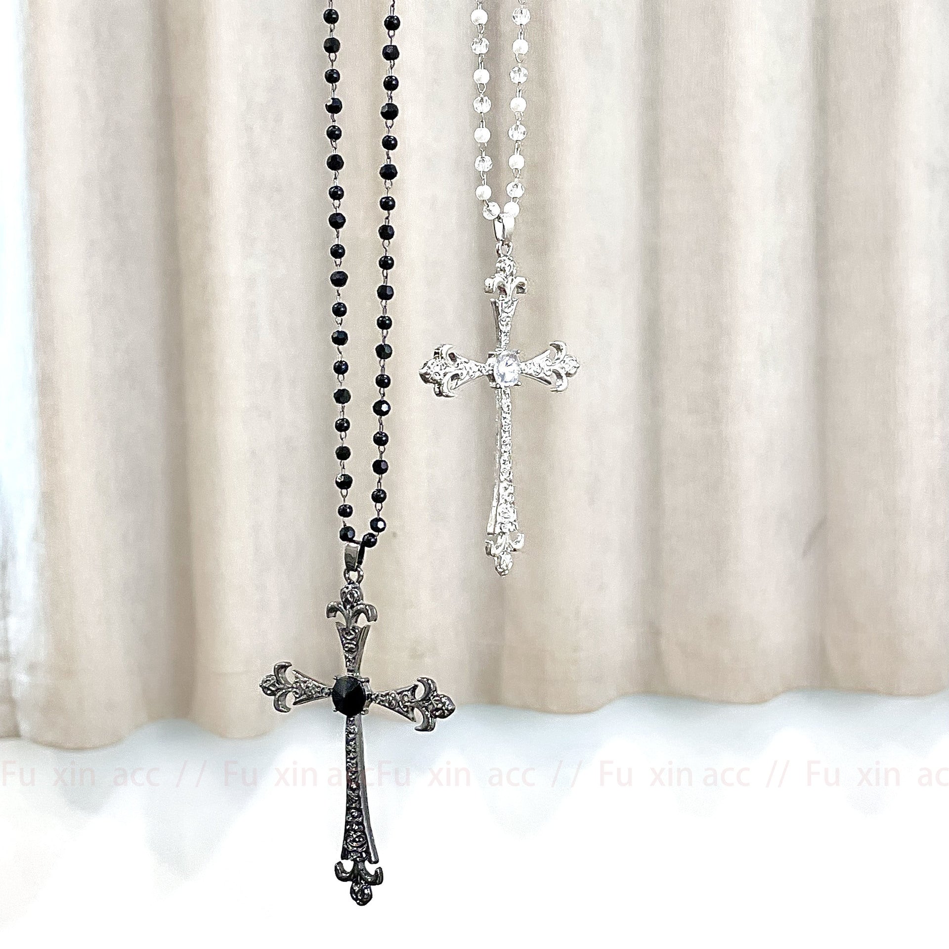Wholesale Retro Punk Subculture Y2K White Crystal Cross Zircon Retro Gothic Star Mans Necklace